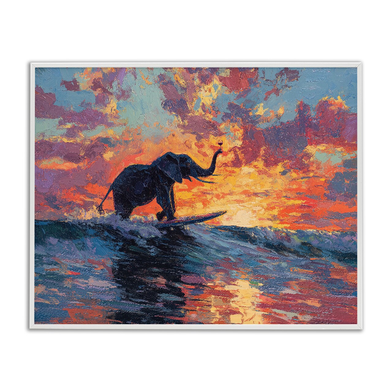 Stupell Industries Sunset Surf Elephant Framed Giclee, design by Ziwei Li